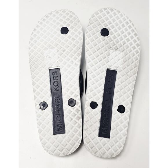 Michael Kors Jet Set Flip Flop Sandals Womens Size 8 Navy White Gold MK Logo - Picture 6 of 7